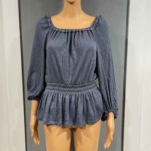 MAXSTUDIO Crepe Bubble Sleeve Square Neck Blouse